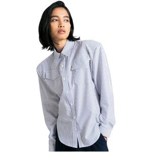 The Frankie Shop Jeanne Padded Shirt Navy Stripe Button Down Long Sleeve Size S